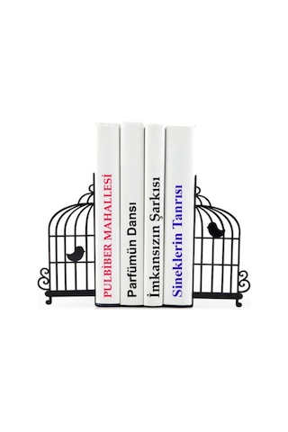 Kuş Kafesi Figürlü Dekoratif Metal Kitap Tutucu Kitap Desteği