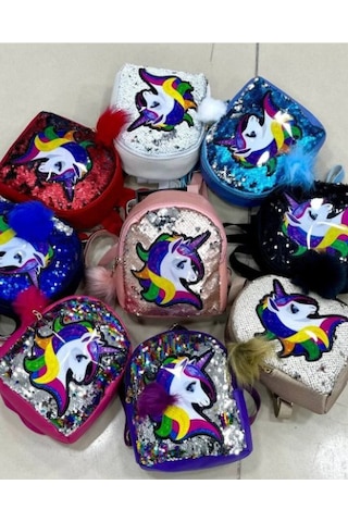 Daj Company Işıklı Pullu Unicorn Figürlü Renkli Kız Çocuk Sırt Çantası Siyah