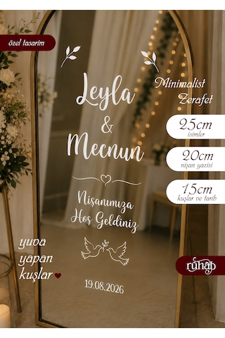 Düğün Nişan Söz / Ayna Yazısı / Karşılama Aynası / Sticker / 40 Cm / Kuş Ve Kalp Detaylı