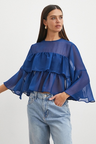 Uterpe Lacivert Fırfırlı Tül Bluz