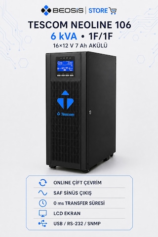 Tescom Neolıne 106 Online Ups 6 Kva 1f/1f 16 12 V 7 Ah Akülü