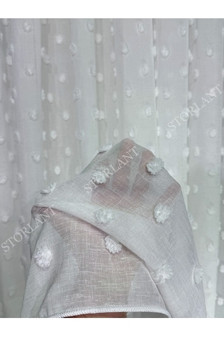 Puffy Ponpon Keten Ağır Gramajlı 1/3 Sık Pileli Ütü İstemez Tül Perde Yoğun Dokulu Premium Keten Kırık Beyaz