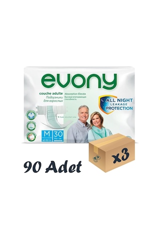 Evony Bel Bantlı Yetişkin Hasta Bezi M 30'Lu 3 Paket 90 Adet