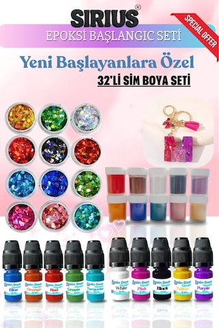 Epoksi Reçine Başlangıç Seti 32 Parça Renkli Pigment+mica Toz + Sim Pul Seti Uv Ve Epoksi Uyumlu