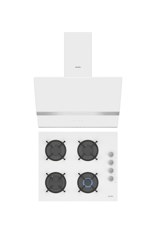 Simfer Steam Beyaz 2'li Cam Ankastre Set (3654 Ocak + 8739 Davlumbaz)