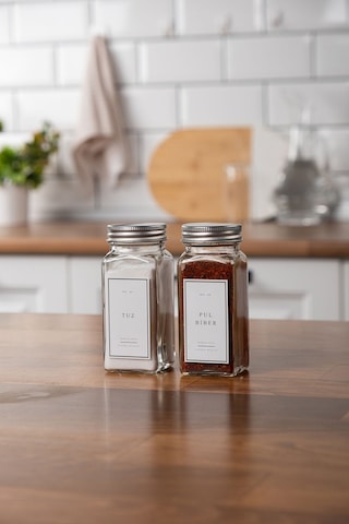 Mienda Home 2'li Cam Baharatlık Seti Kapaklı Etiketli Baharatlık Takımı Mh00slvr02 Beyaz - Şeffaf