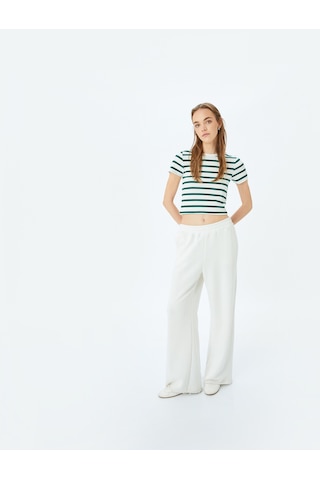 Koton Basic Çizgili Bisiklet Yaka Kısa Kollu Kaşkorse Slim Fit Tişört Yeşil Çizgili 5sal10047ık Yeşil
