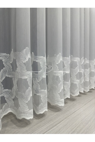 Tül Perde Etek İşleme Hexagon Desen 127565 Ekru