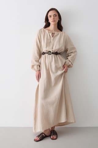 Natural Bağlama Detaylı Müslin Elbise - 2004 Natural