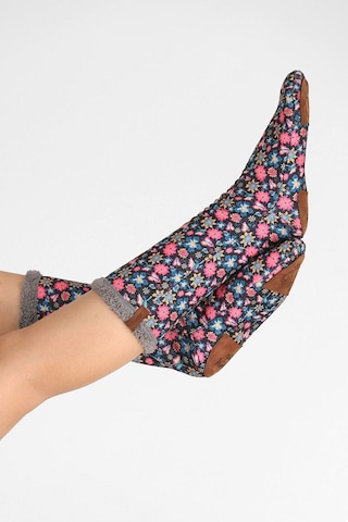 Kadın Renkli Desenli Kışlık Çorap Kaydırmaz Patik Crp-047 Flower Gri Wellsoft 43-44