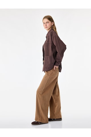 Koton Standart Bel Regular Fit Düğmeli Nervürlü Düz Paça Pantolon - Culotte Jeans Kahverengi 7wal40044mw Kahve
