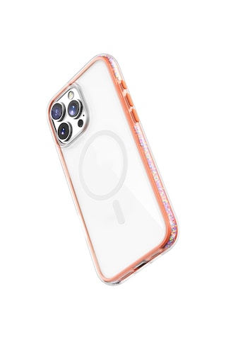 Apple Uyumlu iPhone 16 Pro Kılıf Magsafe Raptic Airjoy Serisi Boncuk Tasarımlı Şeffaf Kapak Turuncu