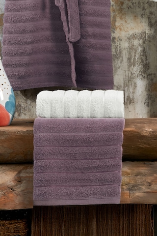 Elart Soft Bornoz Aile Seti Hamam Seti 4 Parça 70x135 Cm Mürdüm-krem Mürdüm