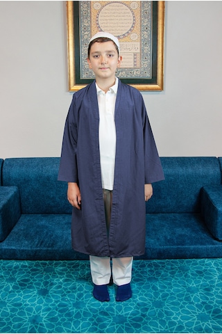 Lacivert Buhara Yaka Namaz Elbisesi Erkek Çocuk Cübbe Lacivert