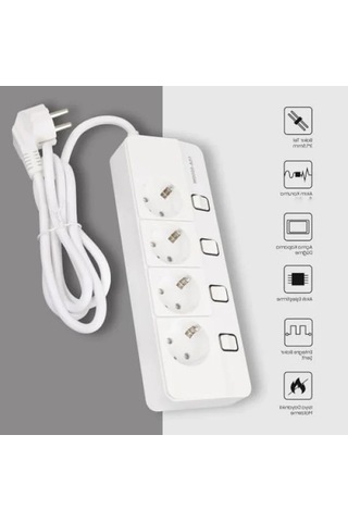 4'lü Akım Korumalı Priz, 4000 Watt, 16 Amper, Anahtarlı 0