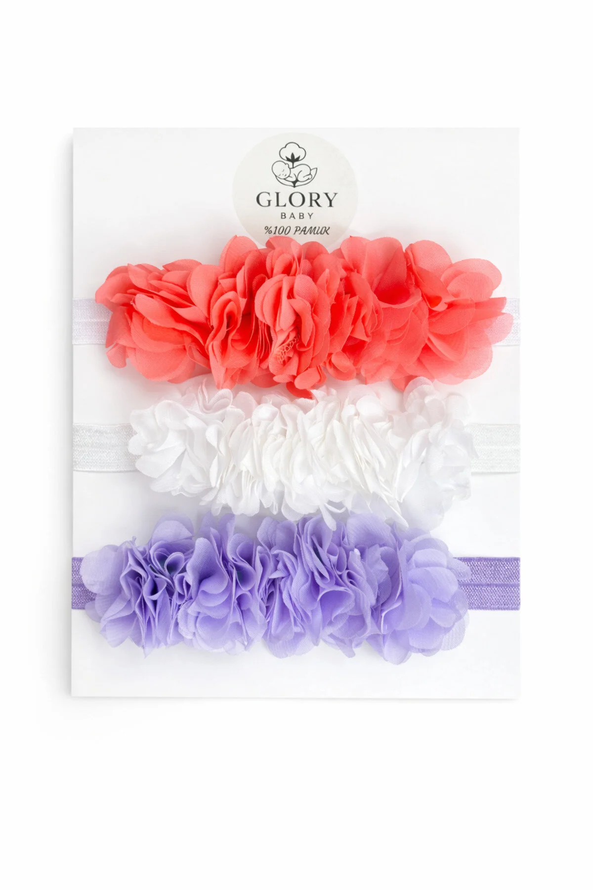 Glory Baby 3'lü Bebek Bandana Seti Lazer Çiçek Beyaz - Lila Glory Baby 3'lü Bebek Bandana Seti Lazer Çiçek Beyaz - Lila