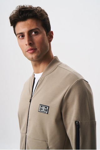 AR-MA Arma Erkek Slim Fit Scuba Su Geçirmeyen Kumaş Basic Kol Cepli Tam Fermuar Kolej Yaka Sweatshirt K28324988301 Gri