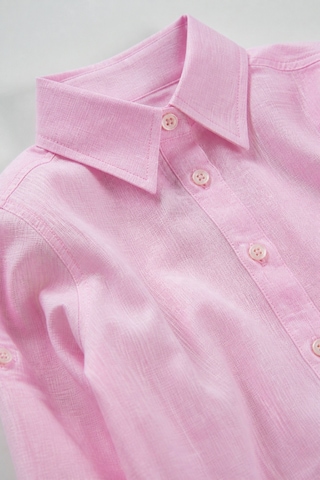 Eray Alp Kids Kız Çocuk Pembe Uzun Kollu Keten Gömlek Günlük Rahat Kombin