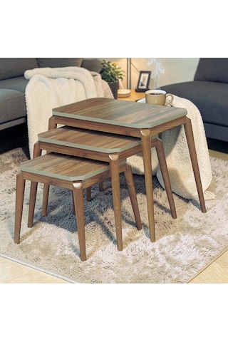 Msy Home Roma 3 Lü Pratik İç İçe Geçen Zigon,yan,orta Sehpa Mdf Modern Sehpa Takımı Ceviz