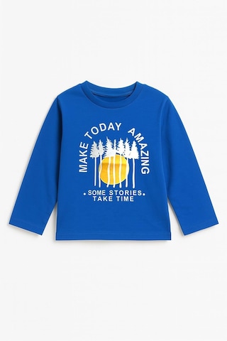 Erkek Çocuk %100 Pamuk Baskılı Uzun Kollu Tişört - Saks 3-4 Yaş 8-9 Yaş Saks
