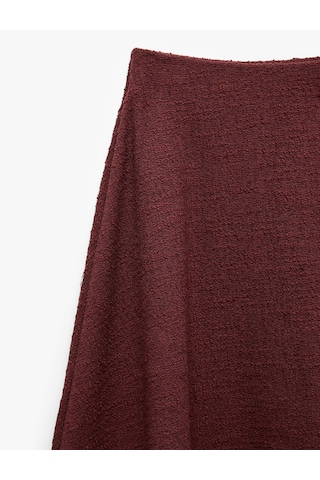 Koton Normal Bel Regular Fit Dokulu A Kesim Midi Etek Bordo 7wak10032uk
