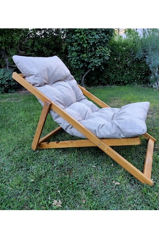 Gri Minderli Ahşap Kademeli Şezlong Bahçe&balkon&teras&plaj Katlanır Şezlong