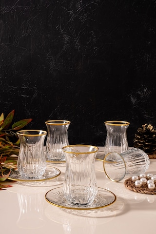 Mest Eco Yaldızlı 6 Kişilik 12 Parça Çay Bardağı Seti - 160 Cc Şık Ve Zarif Tasarım Sade Gold