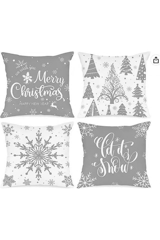 4'lü Noel Yastık Kılıfı Seti - Kırmızı Yastık Kılıfları 45 X 45 Cm - Noel Tasarım Yastık Kılıfları