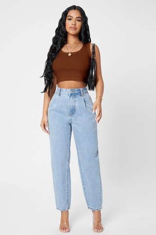 Angbutik Kadın Kahverengi Kare Yaka Crop Top Bluz