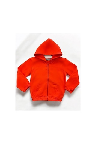 Kız Çocuk Fermuarlı Kapüşonlu Hırka-14376 Turuncu