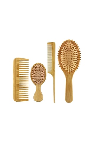 4 Parçadan Oluşan %100 Bambu Doğal Fırça Tarak Seti
