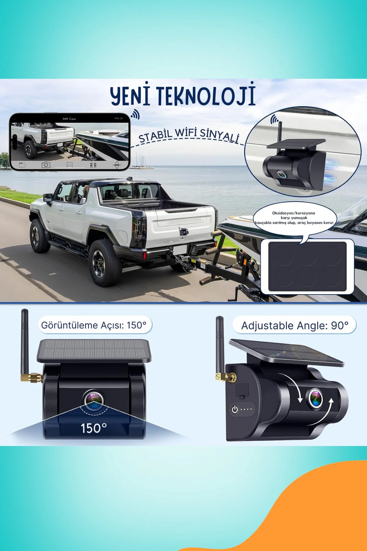 1080p Full Hd Kendiliğinden Bataryalı Güneş Panelli Mıknatıslı Wifi Araç Kamerası