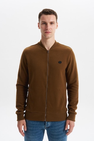 AR-MA Arma Erkek Slim Fit Selanik Kumaş Tam Fermuar Fleto Cepli Kapüşonsuz Kolej Yaka Sweatshirt K30324698302 Kahverengi-k7