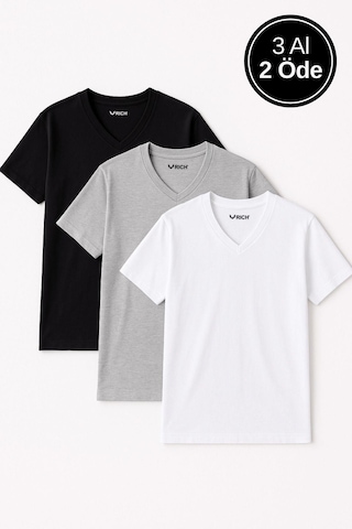 Rich Erkek 3'lü Paket Kısa Kollu V Yaka T-shirt Gri