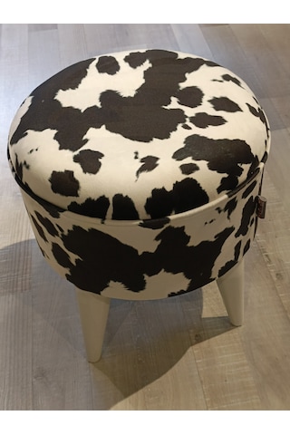 Mercan Mobilya Leopar Desen Bench Puf 43 Cm Beyaz /beyaz Ayak Beyaz