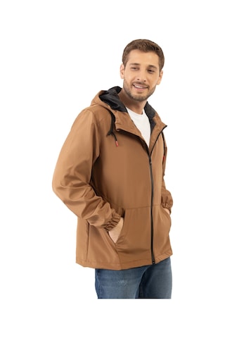 Erkek Taba İçi Astarlı Kanguru Cepli Su Ve Rüzgar Geçirmez Kapüşonlu Cepli Yağmurluk Taba