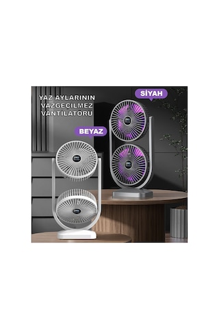 Taşınabilir Çift Başlıklı Sessiz Vantilatör Type-c Girişli, 3 Kademeli Mini Fan