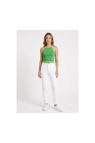 Onno Style Women Kolsuz Askılı Halter Yaka Triko Kadın Bluz Yeşil