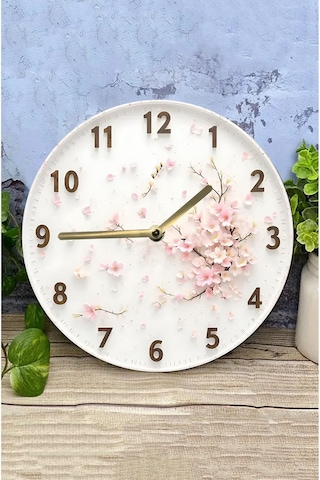 Sakura Esintisi 3d Görünümlü Çiçekli Duvar Saati Sdw268 Renkli
