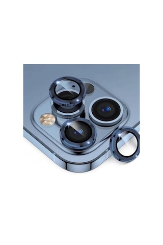 Apple Uyumlu iPhone 15 Pro / 15 Pro Max Mercek Lens Kamera Koruyucu Mavi Titanyum