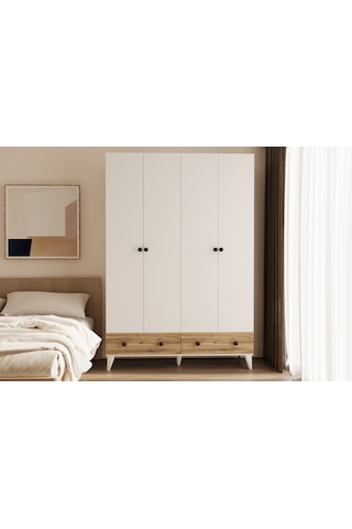 Metalia Gm812 Delüx 4 Kapılı 2 Çekmeceli Düğme Kulplu Gardrop Dolap