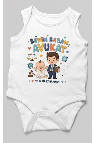 Morivokids Benim Babam Avukat Sıfır Kol Bebek Zıbını %100 Pamuk Beyaz