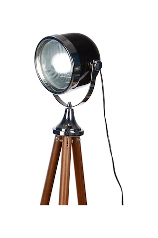 Tr Ahşap Tripod Ayaklı Vintage Dekoratif Lamba, Siyah Ayaklar Ceviz