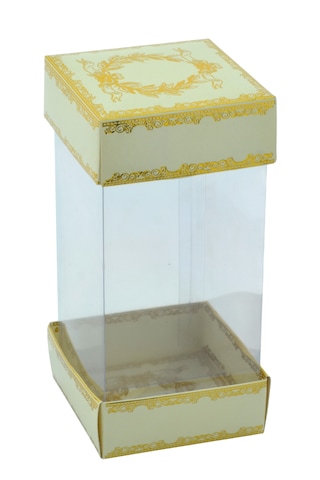Hediyelik Karton Kapak Krem Gold Varaklı Asetat Kutu 8x8x16.5cm
