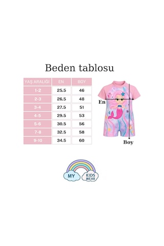 My Kids Wear Dalgıç Kumaş Gizli Fermuarlı Boneli Karakter Desenli Kız Çocuk Mayo Mint Yeşili - Pembe