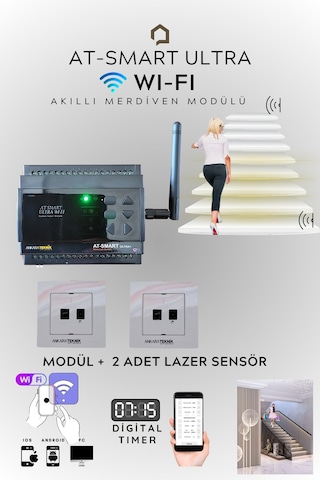 16 Kanal At-smart Ultra Wıfı Akıllı Merdiven Modülü+2 Adet Profesyonel Lazer Sensör