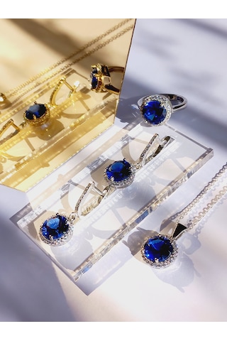 Gümüş Tanzanit Taşlı Vintage Tasarım Damla Kadın Set4