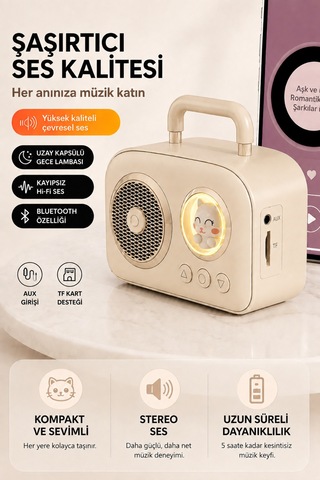 Taşınabilir Özel Tasarım Güçlü Ses 5w Kedi Figürlü Bluetooth, Aux, Tf Kart Destekli Hoparlör