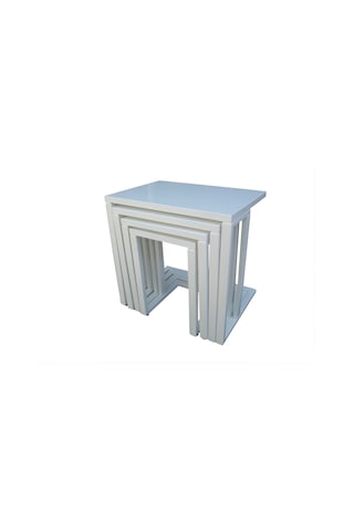 Zigon Sehpa C Torna Kayın Model Tekerlek ayak MDF tabla Parlak beyaz Lake Boya El Yapım