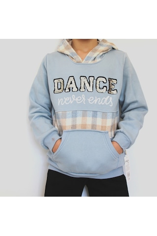 Milenawear by Milena Dance Nakışlı Cepli Kapüşonlu Kalın Kız Alt Üst Takım Mavi